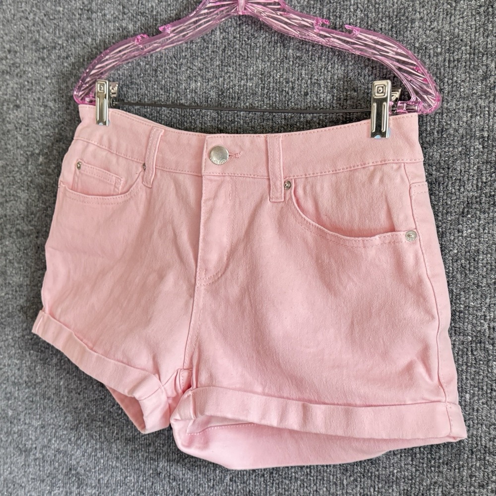 No Boundaries Juniors High Rise Denim Shorts Size 15 Pink Cuffed 3" Inseam